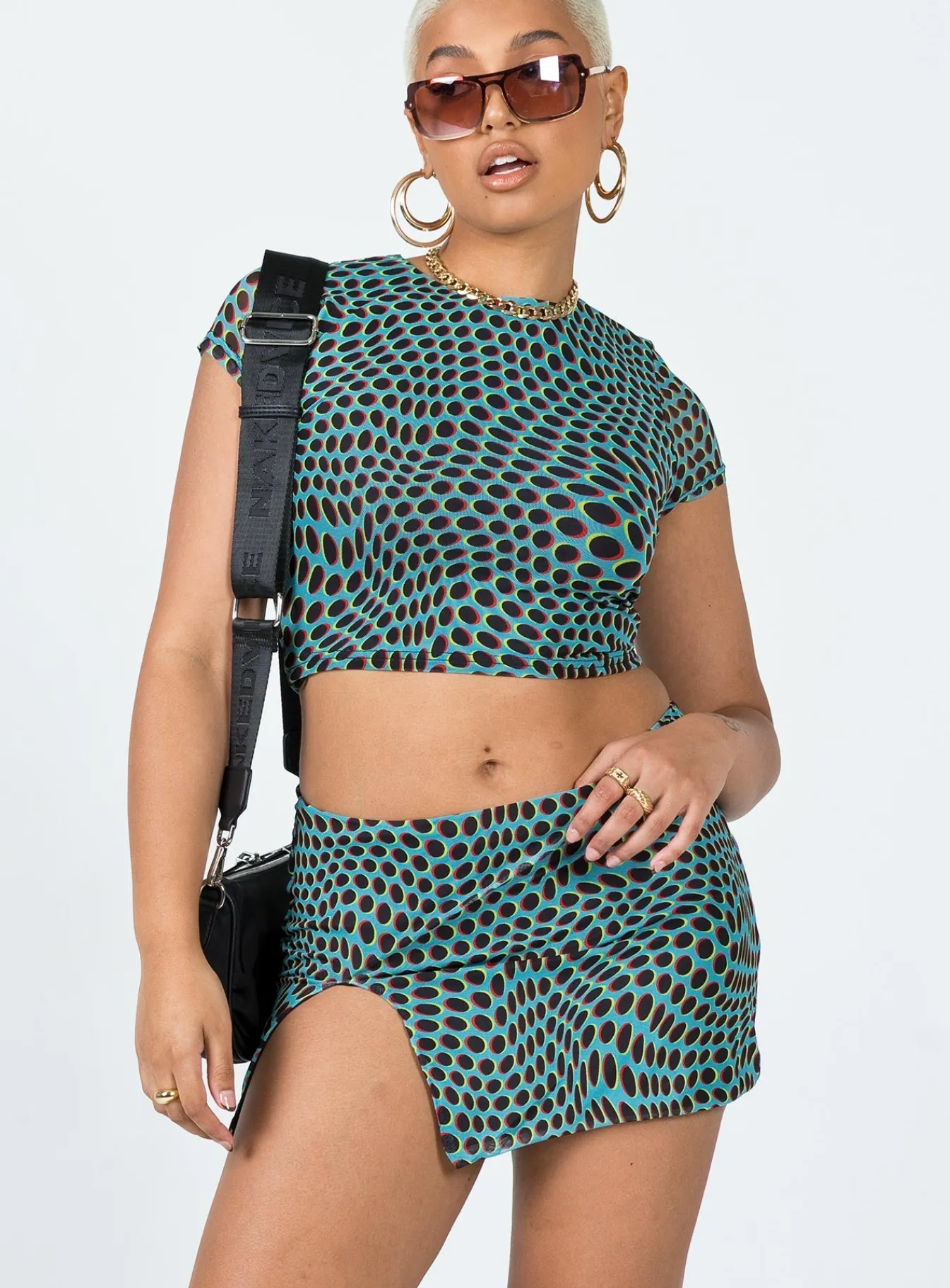 Princess Polly Bold Move Mini Skirt Blue Multi New