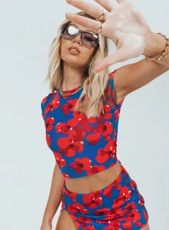 Princess Polly Bold Move Top  Navy / Red Shop