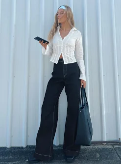 Princess Polly Boorala Wide Leg Jeans  Dark Wash Denim Sale