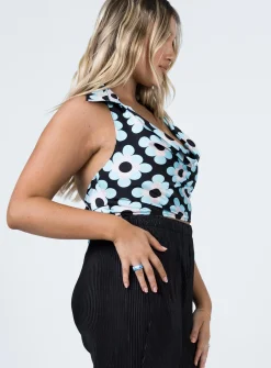 Princess Polly Botanic Sky Halter Top  Blue Clearance