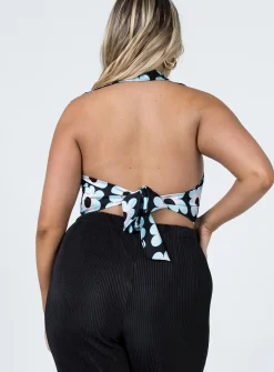 Princess Polly Botanic Sky Halter Top  Blue Clearance