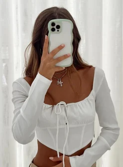 Princess Polly Boyce Long Sleeve Top  White Shop
