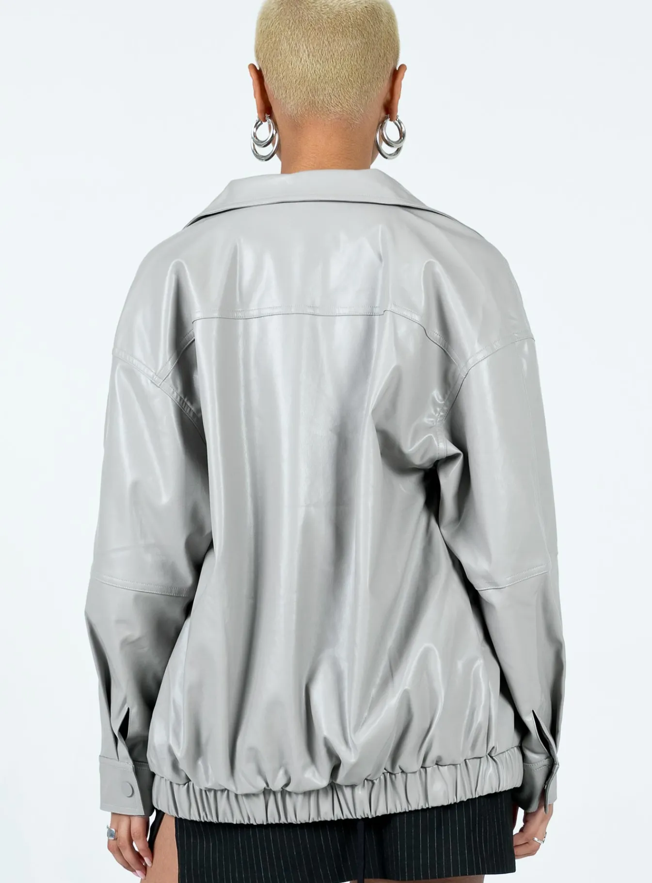Princess Polly Braelynn Faux Leather Bomber Jacket Grey Clearance