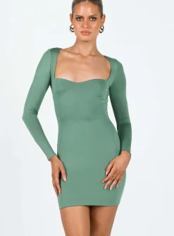 Princess Polly Brewer Long Sleeve Mini Dress  Green Discount
