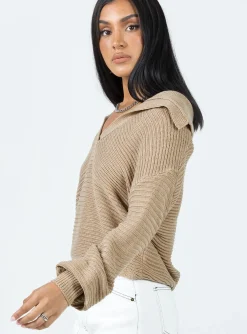 Princess Polly Brihni Oversized Knit Sweater  Beige Flash Sale
