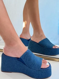 Princess Polly Broca Platform Sandal Dark  Denim Shop