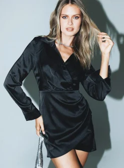 Princess Polly Brolin Long Sleeve Mini Dress Black Best