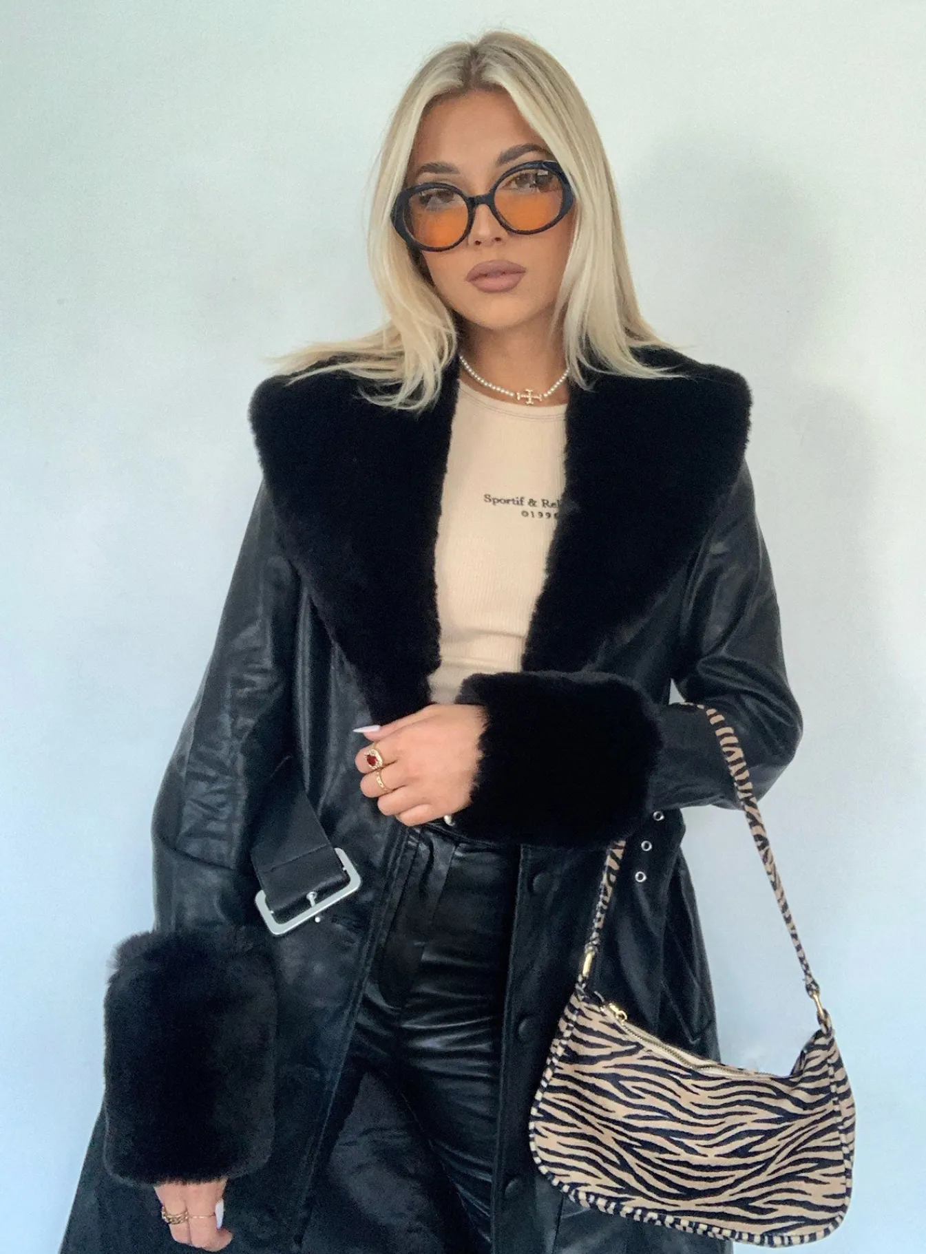 Princess Polly Brooklyn Faux Leather Long Coat Black Clearance