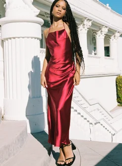 Princess Polly Broughton Halter Maxi Dress Burgundy Hot