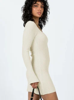 Princess Polly Brownhall Long Sleeve Mini Dress  Beige Cheap