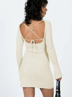 Princess Polly Brownhall Long Sleeve Mini Dress  Beige Cheap
