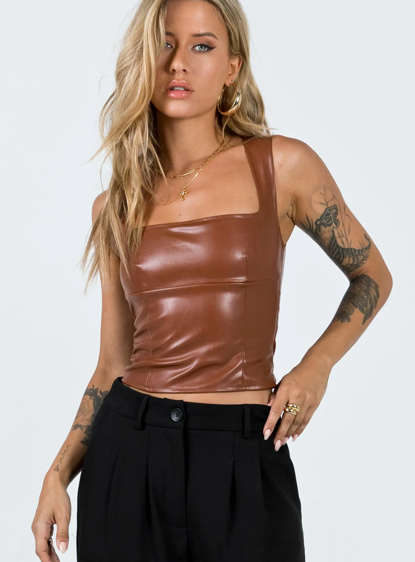Princess Polly Brumby Pu Top Brown Outlet