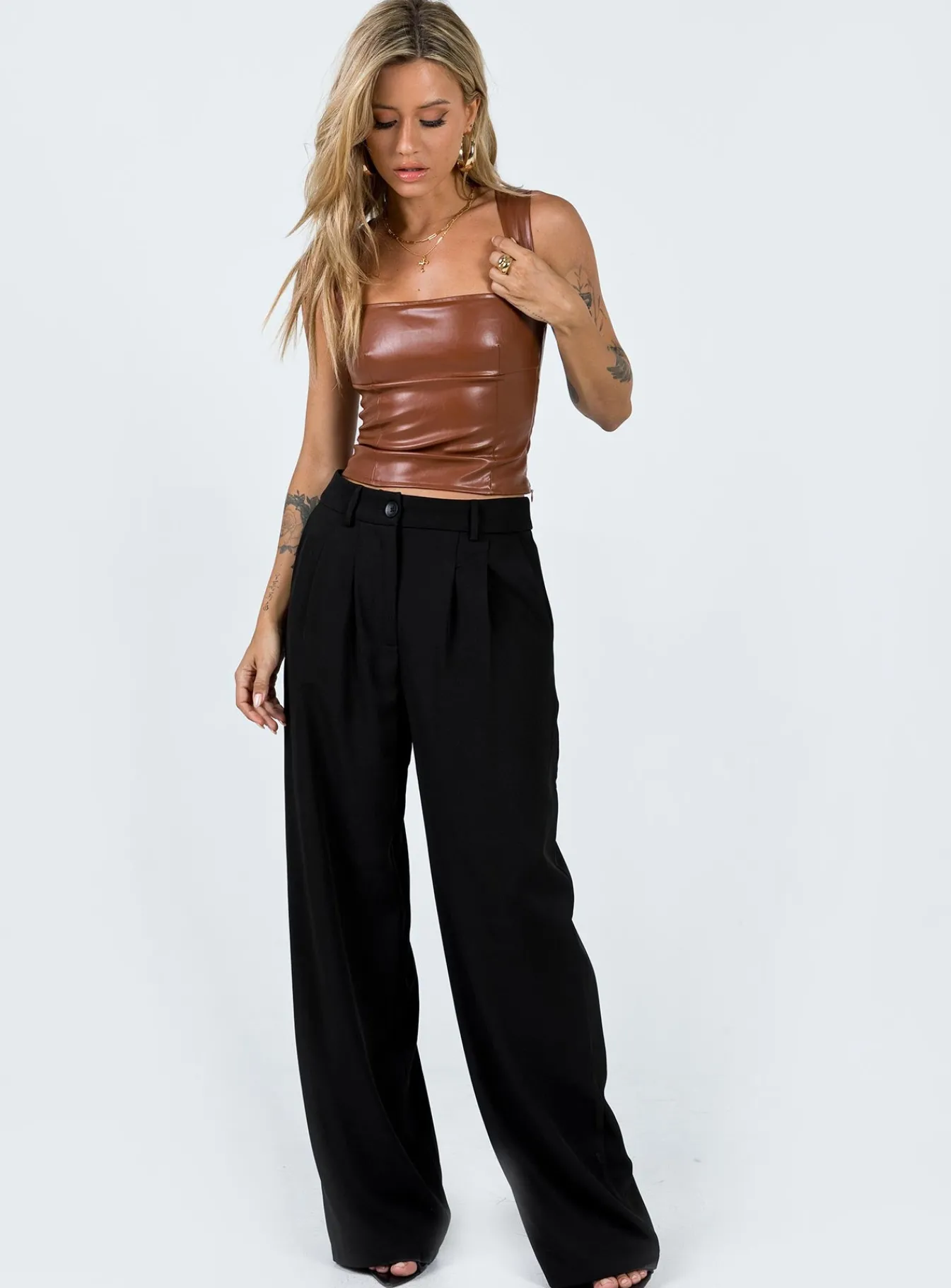 Princess Polly Brumby Pu Top Brown Outlet