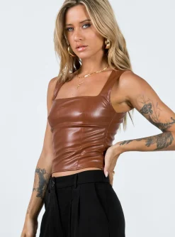 Princess Polly Brumby Pu Top Brown Outlet