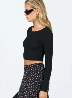 Princess Polly Brunz Long Sleeve Top Black New