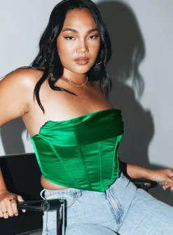 Princess Polly Buckner Strapless Top  Green Best