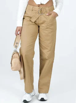 Princess Polly Burdem Low Waist Pants Camel   Brown Cheap