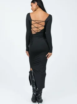 Princess Polly Burlington Long Sleeve Maxi Dress  Black Cheap