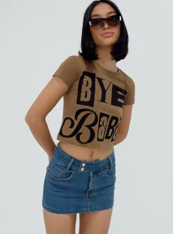 Princess Polly Bye Babe Shrunken Tee  Brown New