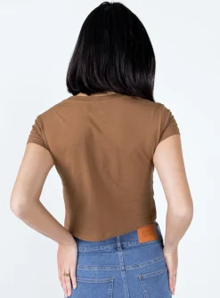Princess Polly Bye Babe Shrunken Tee Brown New