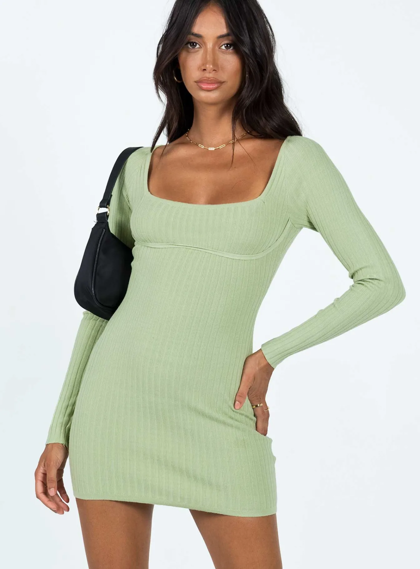 Princess Polly Byer Long Sleeve Mini Dress Sage Sale