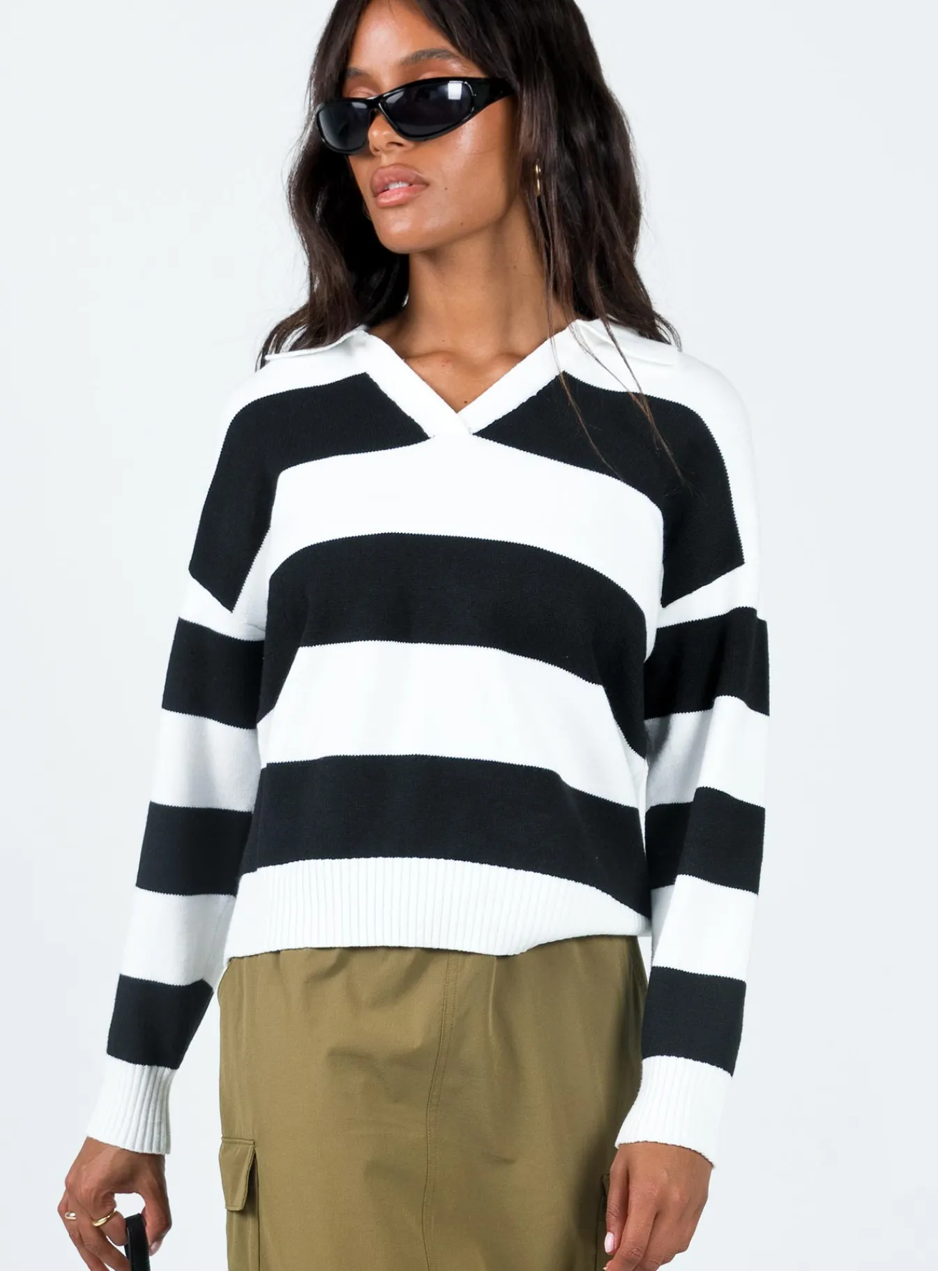 Princess Polly Caird Polo Sweater Black/White New
