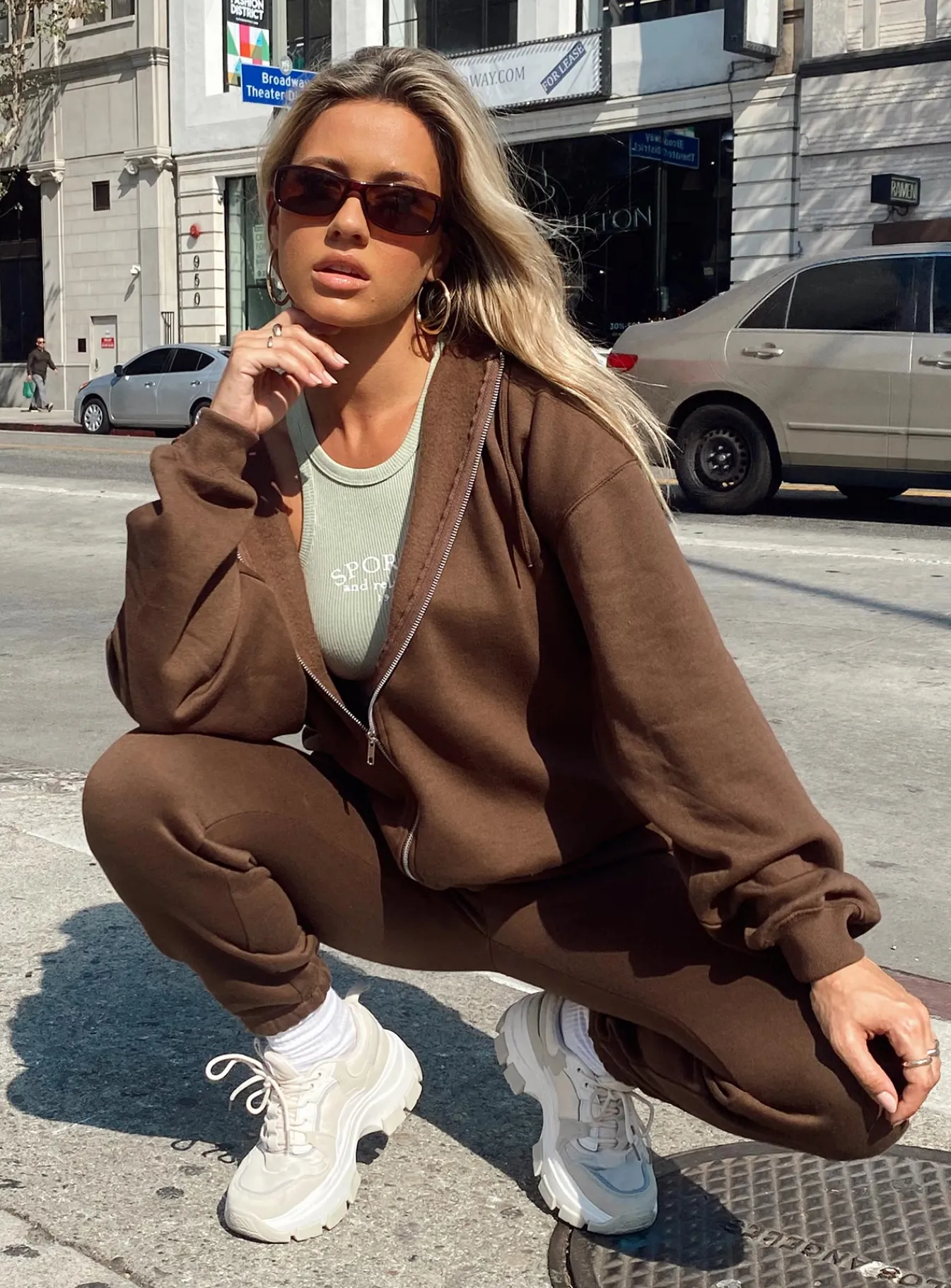 Princess Polly Calder Zip Hoodie Brown Flash Sale
