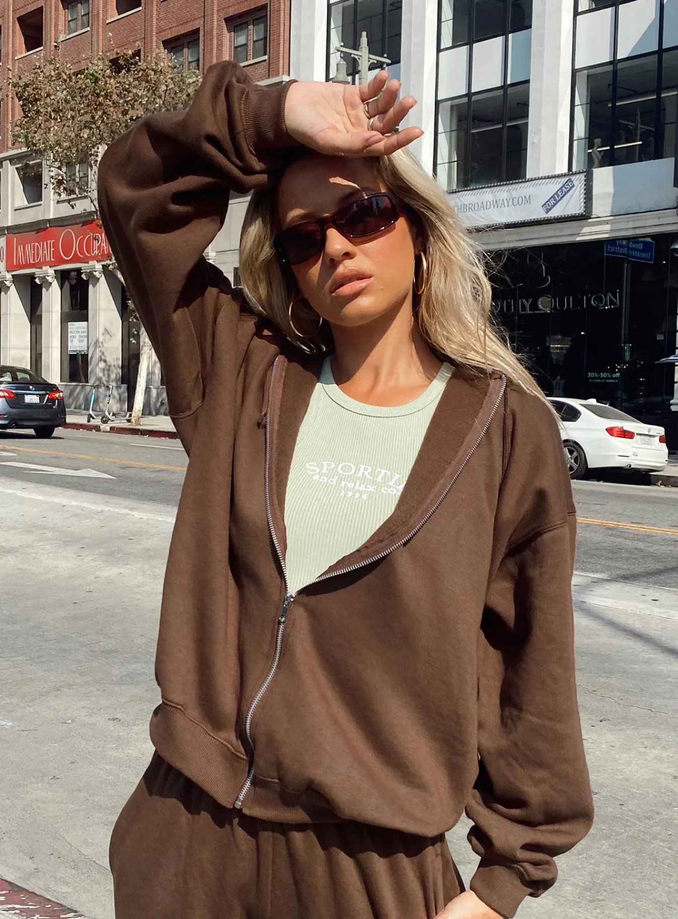 Princess Polly Calder Zip Hoodie Brown Flash Sale