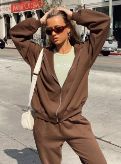 Princess Polly Calder Zip Hoodie Brown Flash Sale