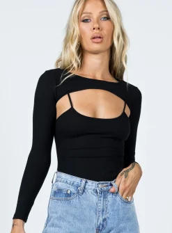 Princess Polly Calla Long Sleeve Bodysuit  Black Discount