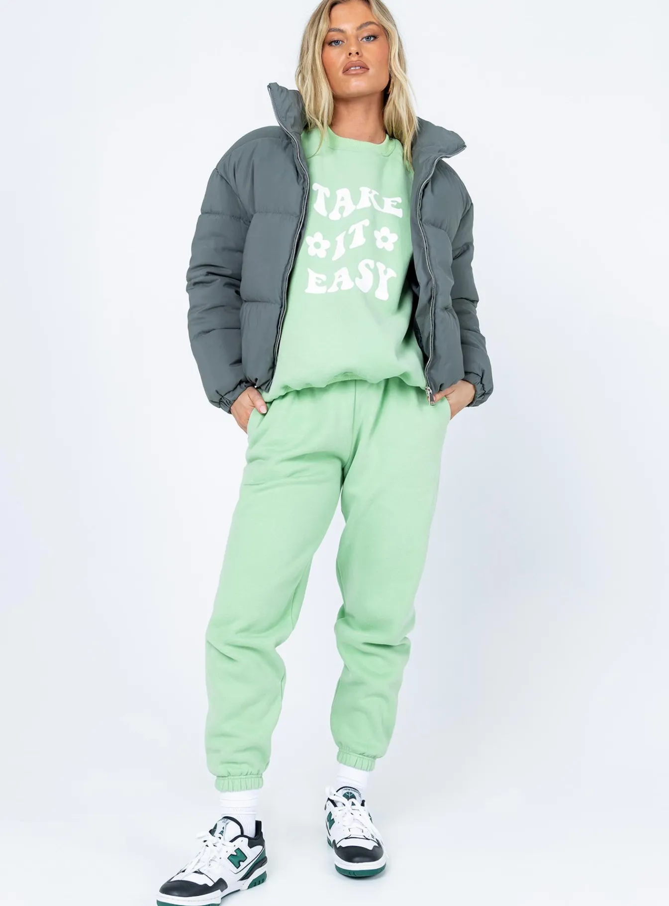 Princess Polly Callanie Puffer Jacket Green New