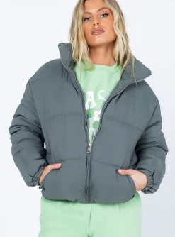 Princess Polly Callanie Puffer Jacket  Green New