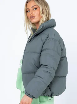 Princess Polly Callanie Puffer Jacket Green New