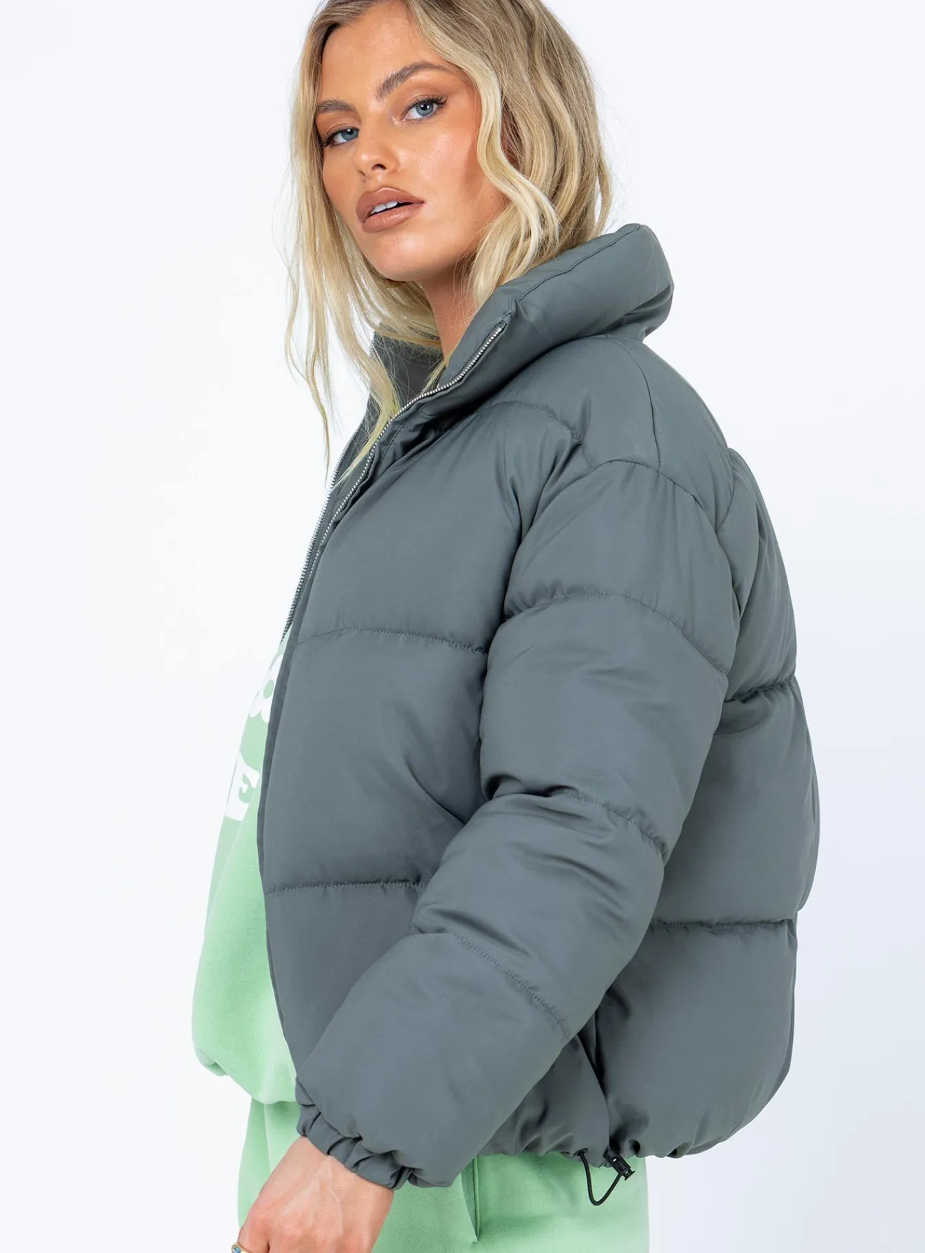 Princess Polly Callanie Puffer Jacket Green New