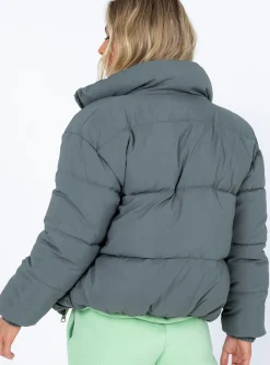 Princess Polly Callanie Puffer Jacket Green New