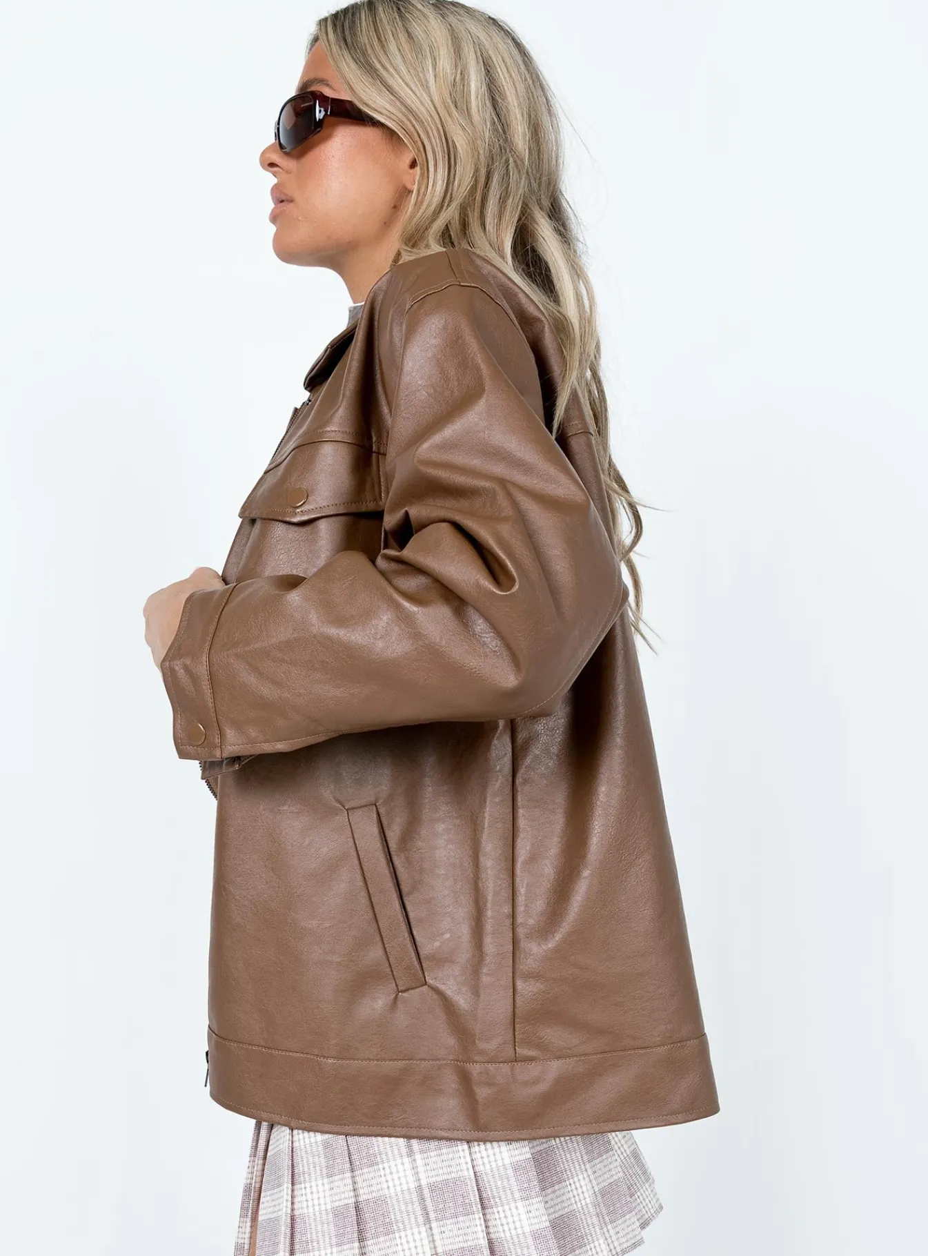 Princess Polly Callie Faux Leather Jacket Brown Hot
