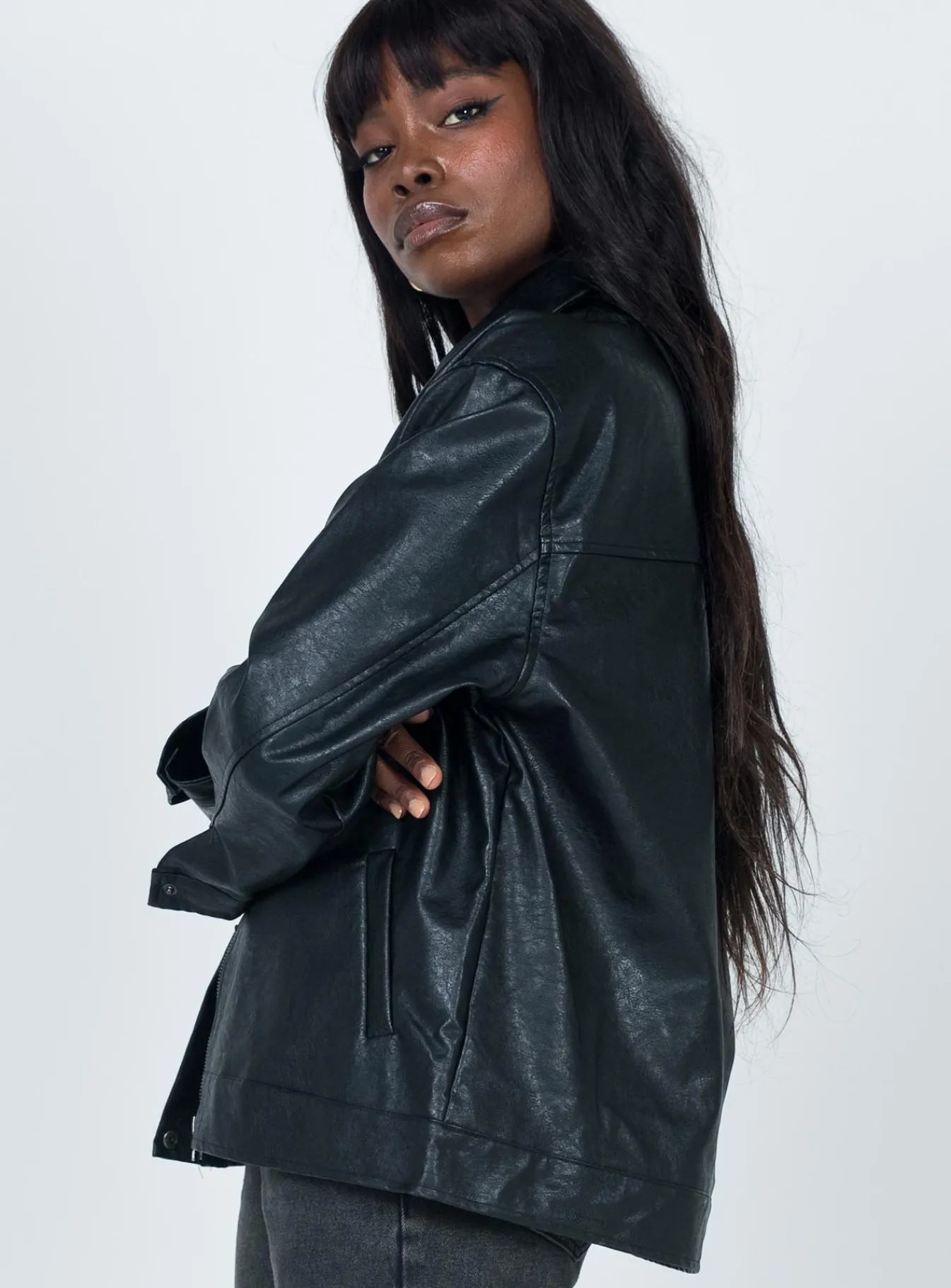 Princess Polly Callie Faux Leather Jacket Black Fashion