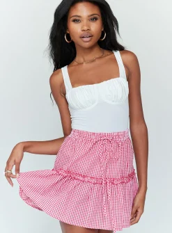 Princess Polly Callum Gingham Mini Skirt  Red Outlet