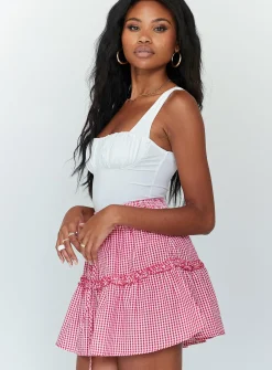 Princess Polly Callum Gingham Mini Skirt  Red Outlet