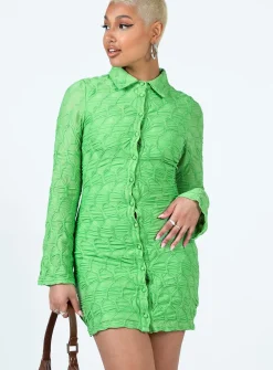 Princess Polly Calvert Long Sleeve Mini Dress  Green Best