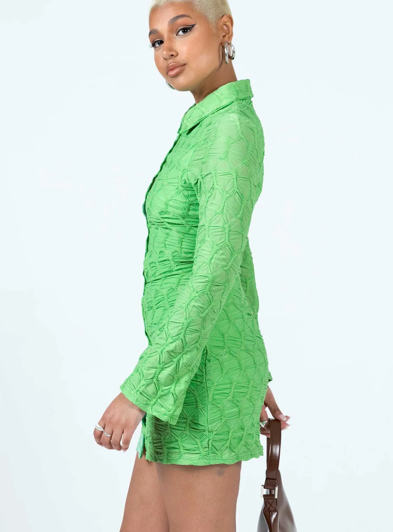 Princess Polly Calvert Long Sleeve Mini Dress Green Best