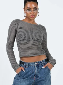 Princess Polly Camen Long Sleeve Top  Grey Best Sale