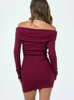 Princess Polly Camtel Off The Shoulder Mini Dress Burgundy Clearance