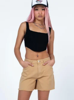 Princess Polly Caral Denim Shorts Tan   Beige Store