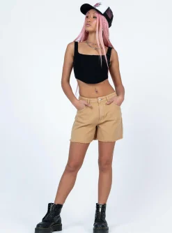 Princess Polly Caral Denim Shorts Tan Beige Store