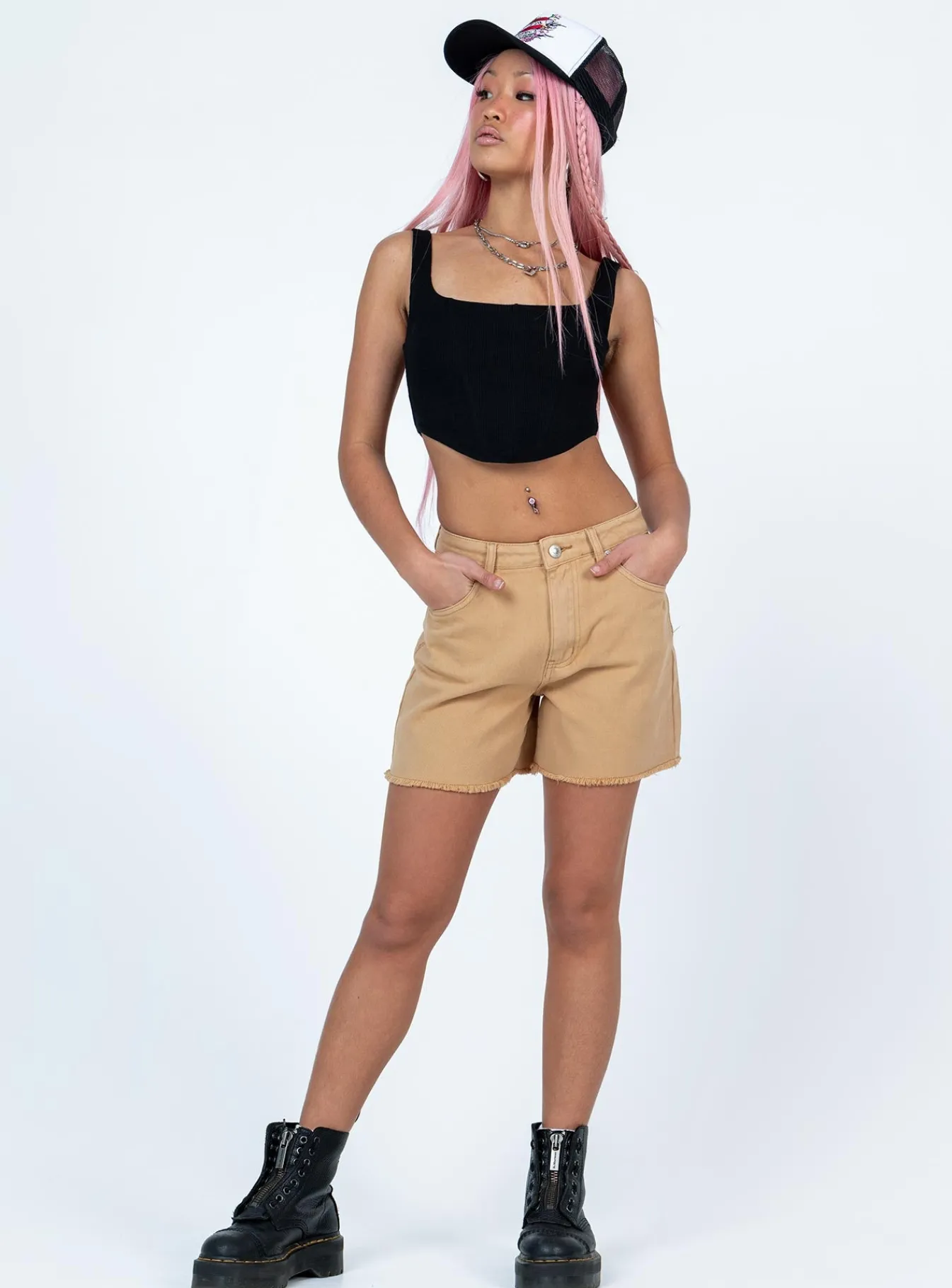 Princess Polly Caral Denim Shorts Tan Beige Store