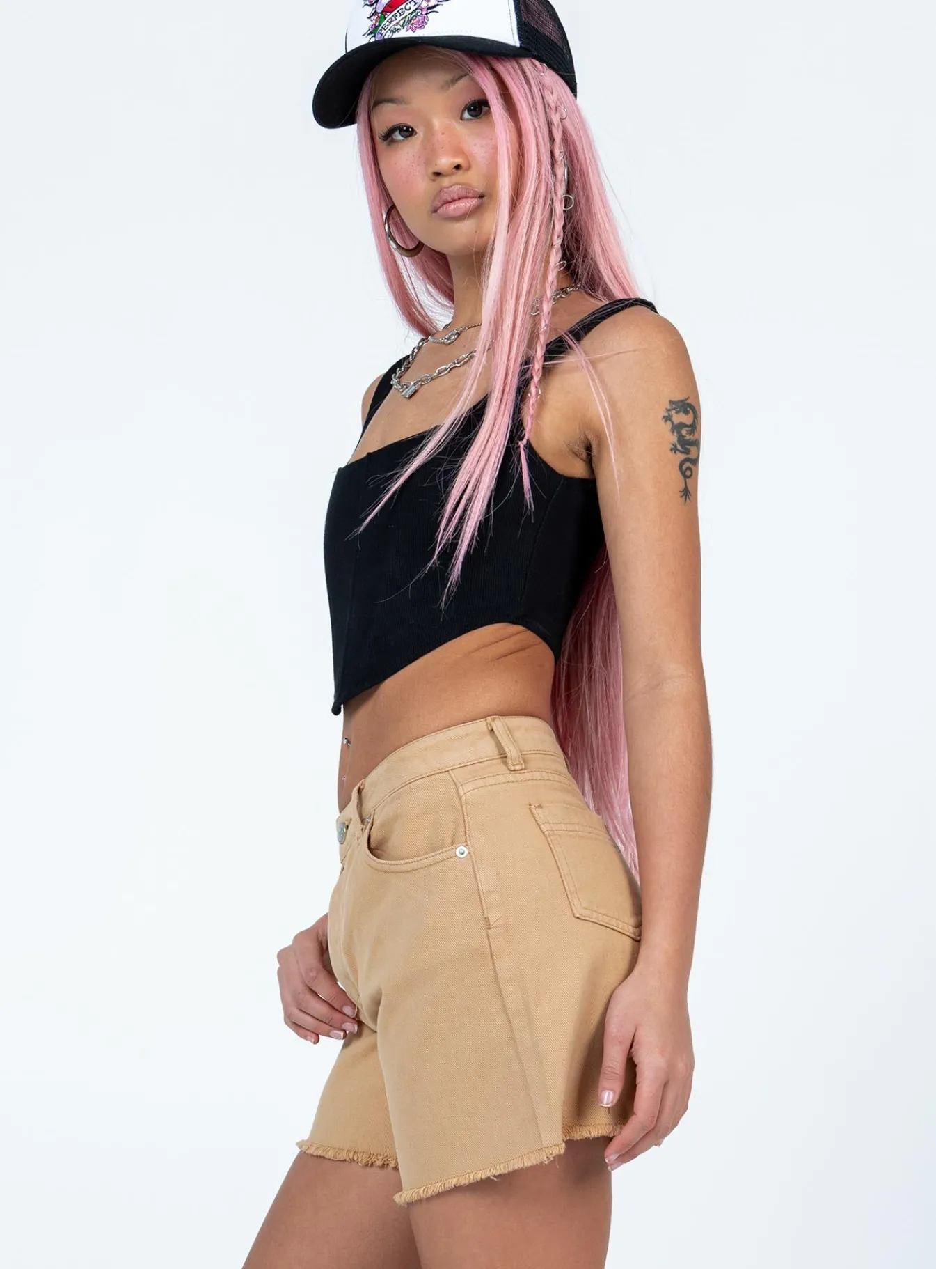 Princess Polly Caral Denim Shorts Tan Beige Store