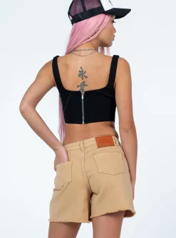 Princess Polly Caral Denim Shorts Tan Beige Store