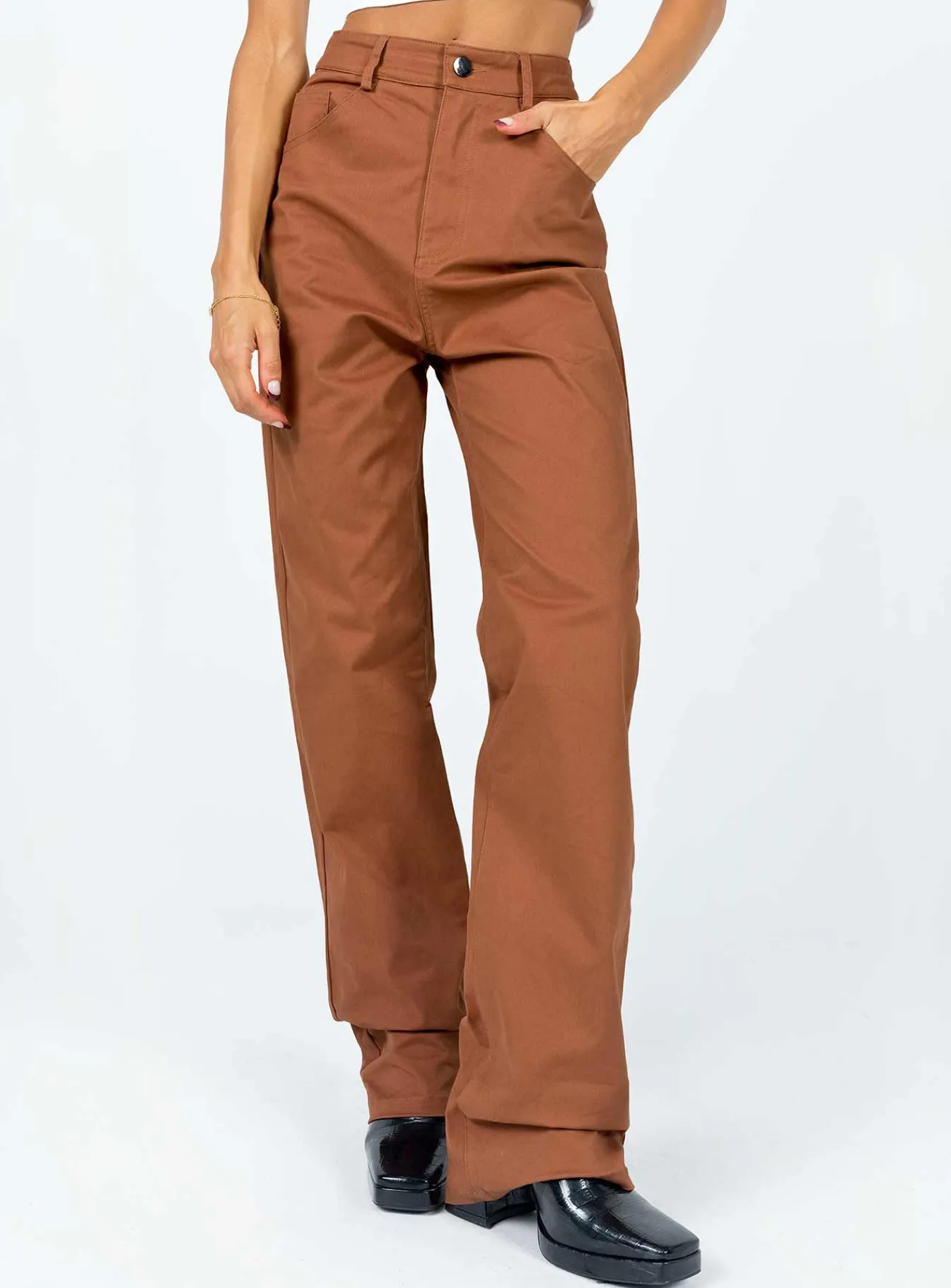 Princess Polly Carissa Wide Leg Denim Jeans Brown Hot