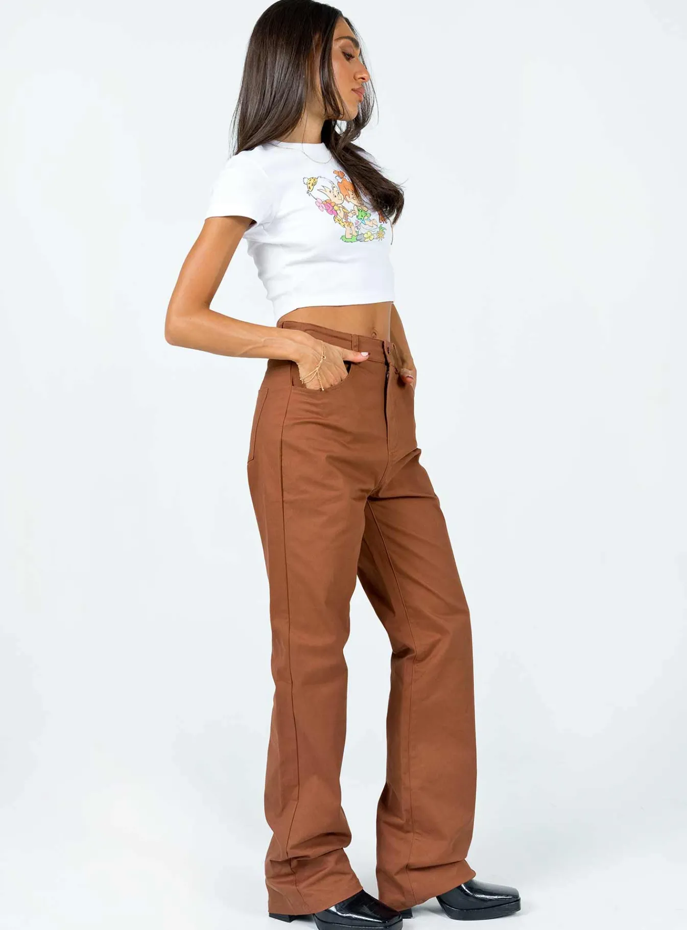 Princess Polly Carissa Wide Leg Denim Jeans Brown Hot